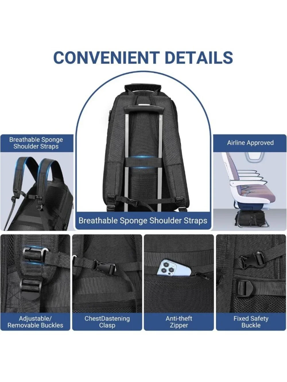 Water-Resistant Travel Laptop Backpack with Shoe Compartment & USB Port - 50L